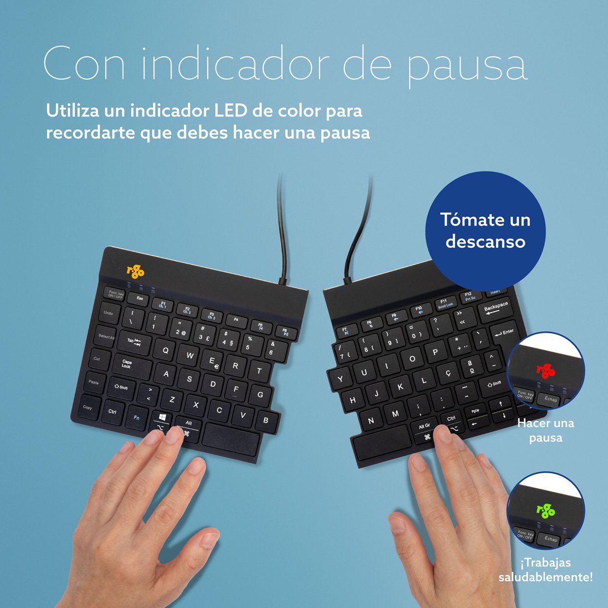 R-Go Split Break Keyboard,  Qwerty (Pt), Bluetooth, Black