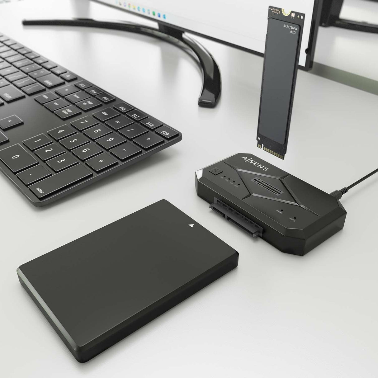 Aisens Estacion De Docking Asds-M2sata04b Sata 2.5/3.5, M.2 Nvme A Usb 3.0/3.1 Gen1, Clone, Negro