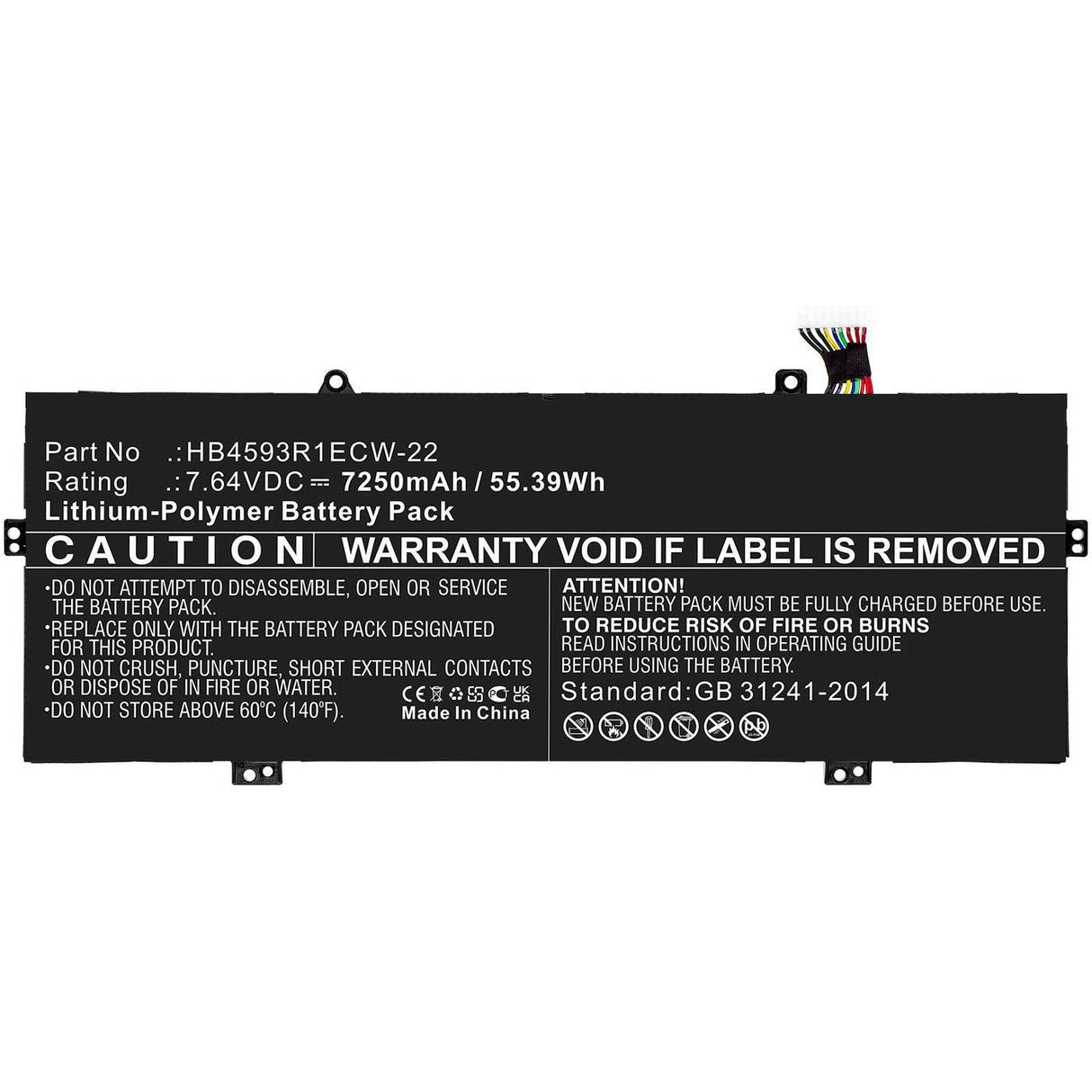 Battery 55.39wh Li-Polymer  7.64v 7250mah, Black