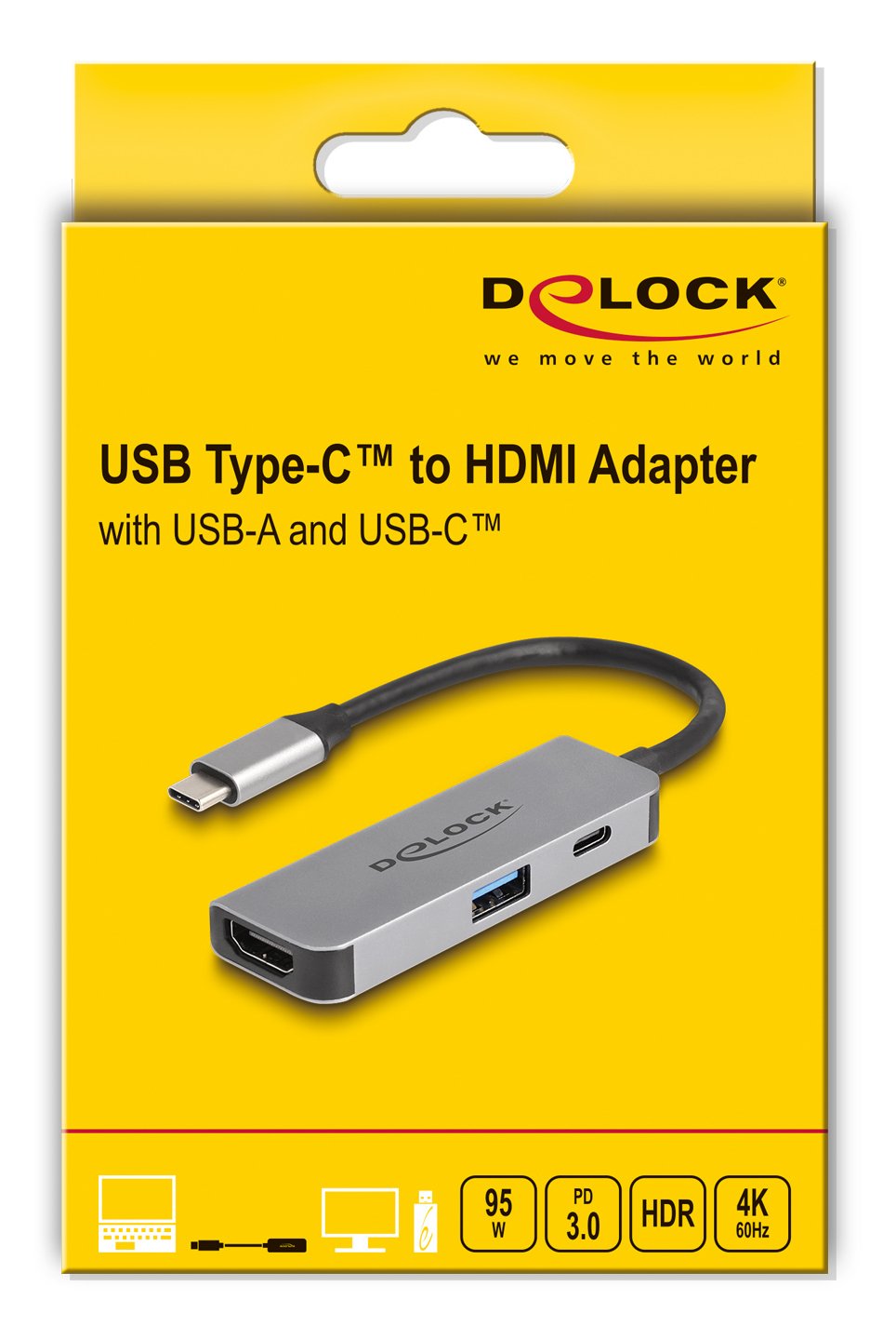 Delock Usb Type-C Adapter Zu Hdmi 4k 60 Hz Mit Usb Typ-A Und Usb Type-C Pd 95 W
