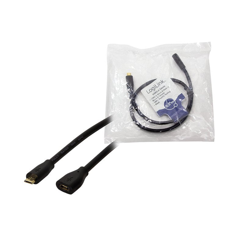 Usb 2.0 Cable, Micro-Usb M To Micro-Usb F, Negro, 0.5 M