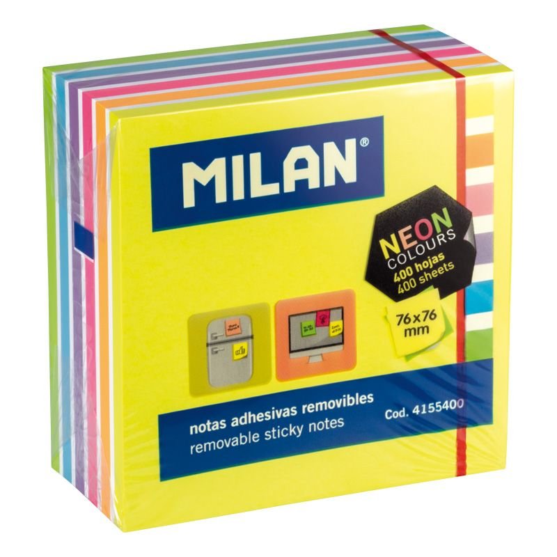 Pack 400 Notas Adhesivas 76x76mm Colores Fluor Milan