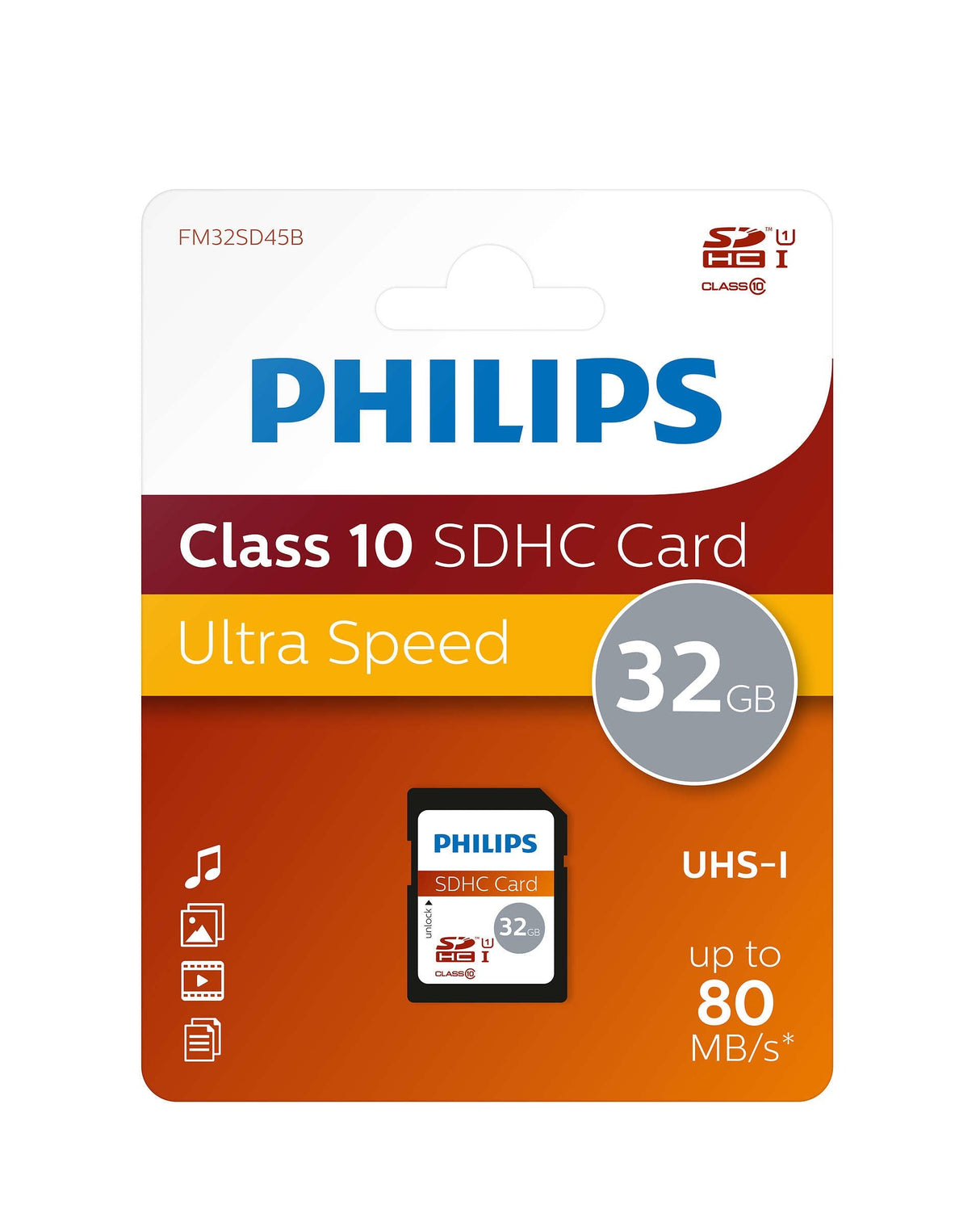 Secure Digital Philips Fm32sd45b/10, 32 Gb, Sdhc, Clase 10, Uhs-I, Multicolor
