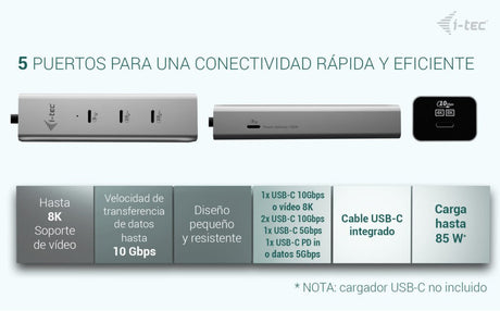 EAN 8595611707346 - i-tec Metal C31HUBMETAL8KPDPRO hub de interfaz USB Tipo C 10000 Mbit/s Plata imagen 16