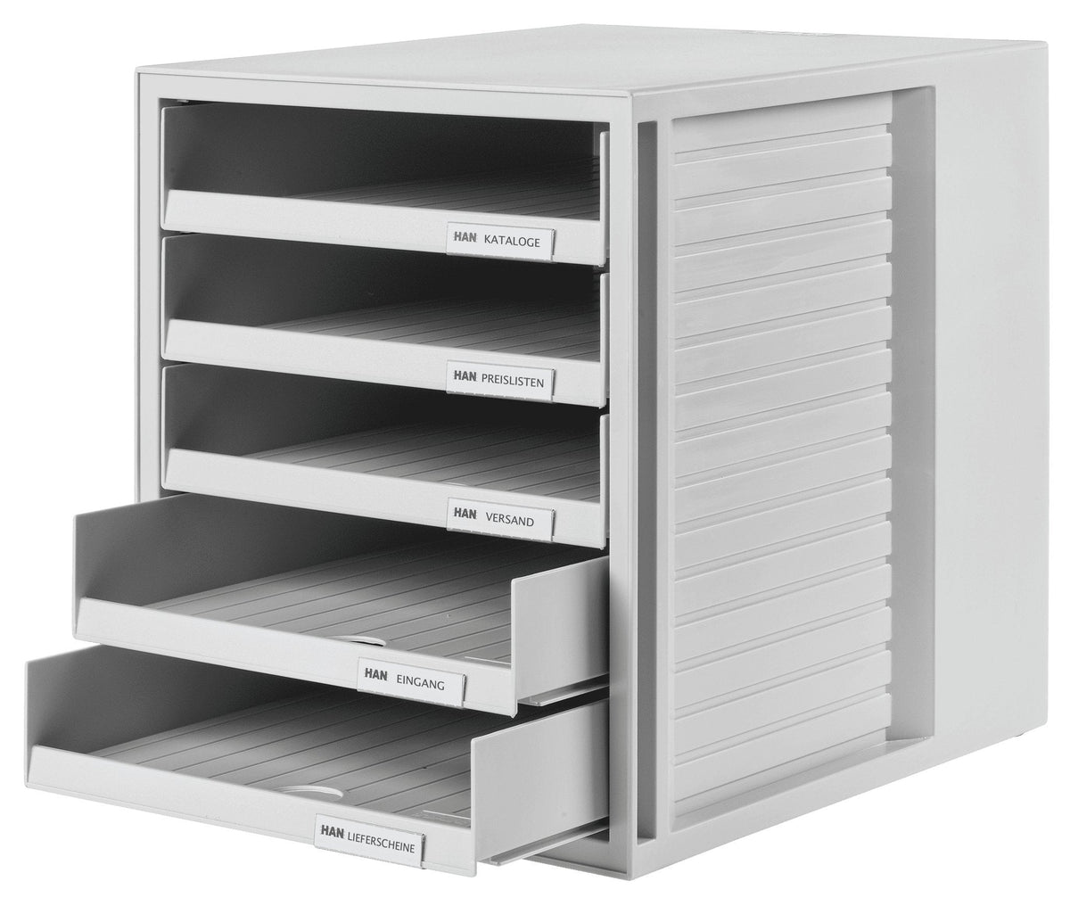 Han Schubladenbox Schrank-Set,Din A4 5 Schubladen, Lichtgris