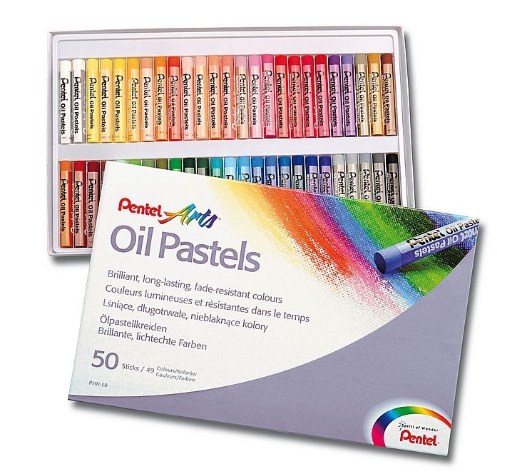 Pentel Oil Pastels Pack De 50 Pasteles Oleo - Blandos, Cremosos Y De Secado Lento - Colores Surtidos
