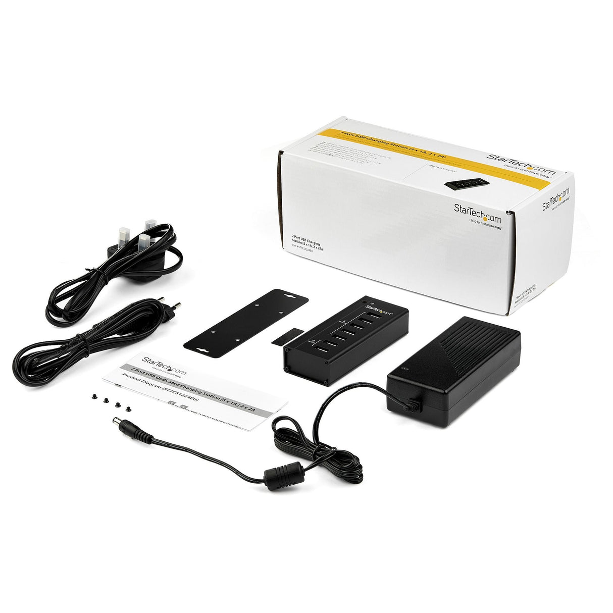 Startech.Com Estación De Carga Usb De 7 Puertos Autónoma - 5x Puertos De 1a Y 2x Puertos De 2a - Base De Carga Usb