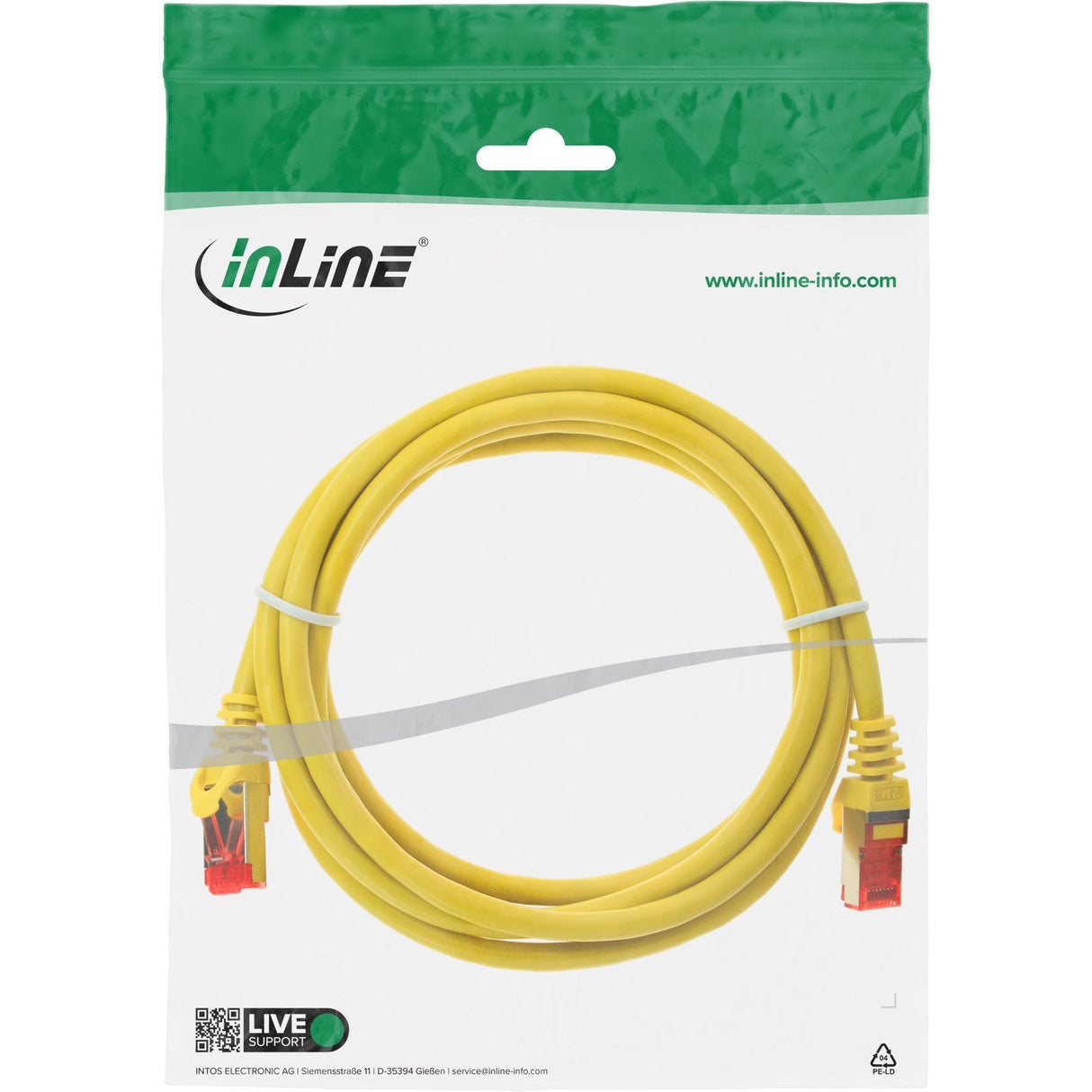 Cable De Red Inline S/Ftp Pimf Cat.6 250mhz Pvc Amarillo Cobre 0.5m