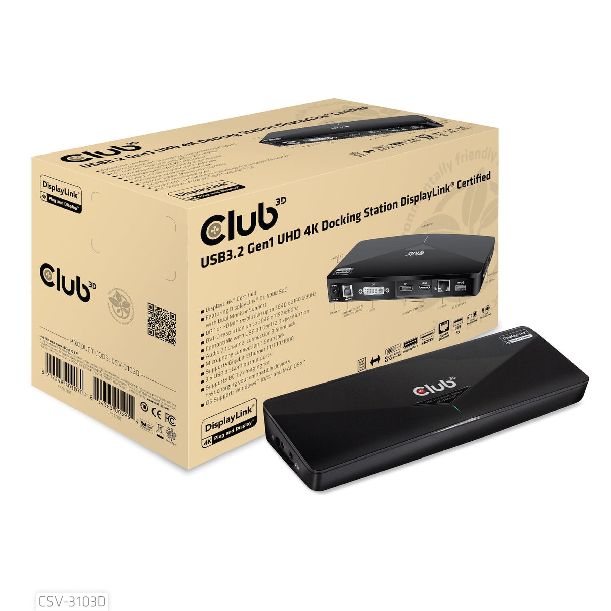 EAN 8717249401070 - CLUB3D SenseVision USB3.0 4K Docking Station Alámbrico USB 3.2 Gen 1 (3.1 Gen 1) Type-A Negro imagen 5