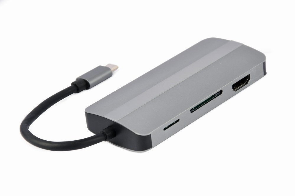 Gembird A-Cm-Combo8-02 Usb Tipo C 8in1 Multi Port Adapter Hub + Hdmi + Vga + Pd + Card Reader + Stereo Audio Silver