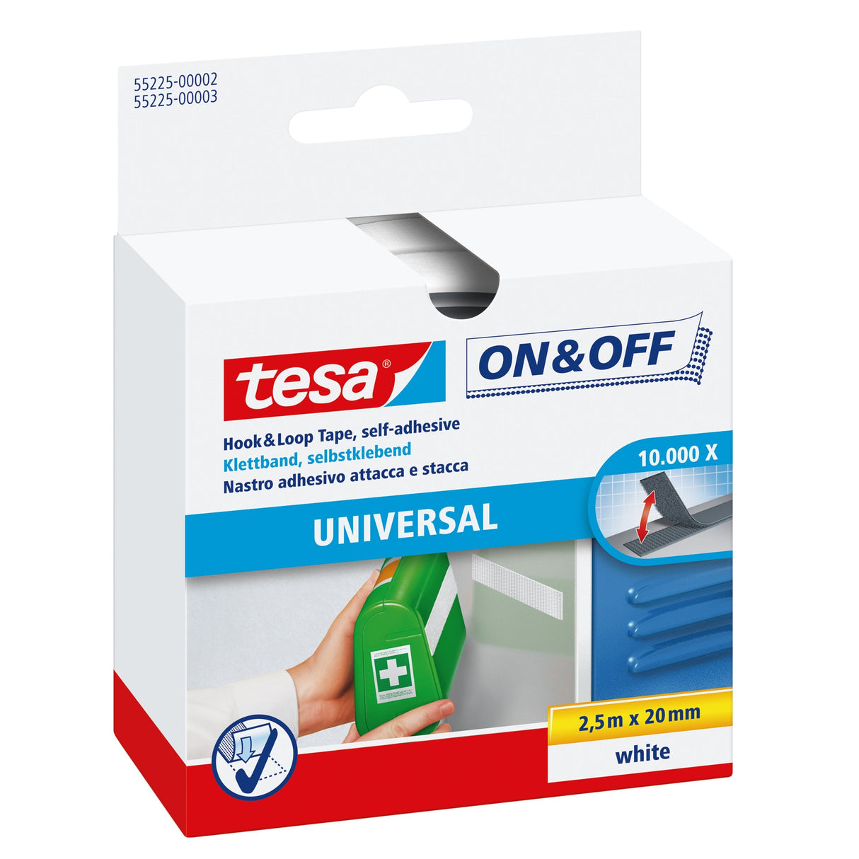 Tesa Cinta Velcro Universal On&Off Blanca 2,5m 20mm