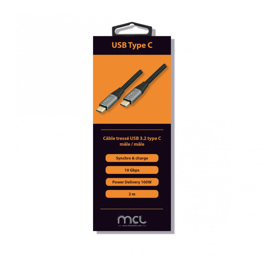 Mcl Usb 3.2 Type C Mesh Cable Gen2 10g 100w 5a - 2m