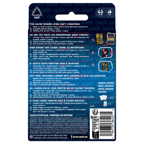 EAN 0194735364275 - Games JLH43 juego de tablero Liar's UNO Juego De Cartas Perder las cartas imagen 6
