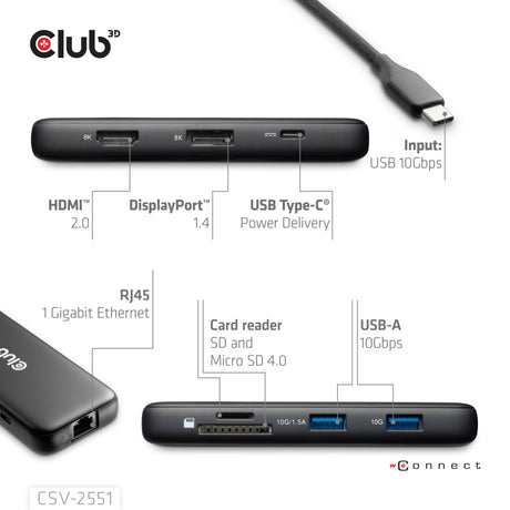 EAN 8719214473488 - CLUB3D CSV-2551 base para portátil y replicador de puertos Alámbrico USB Tipo C Negro imagen 4