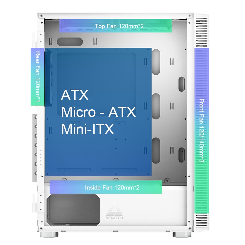Caja Pc Montech X3 Glass Midi-Tower, Rgb, Temperojo Glass -Blanco