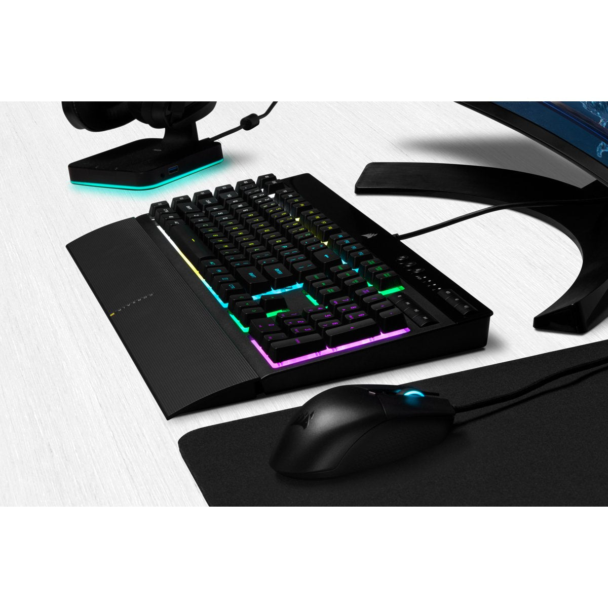 Teclado Alemán Corsair K55 Rgb Pro Usb Qwertz Negro
