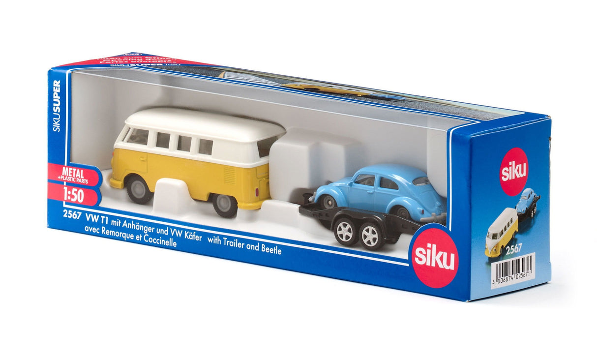 Siku Super Vw T1 Con Remolque Y Vw Beetle, Model Vehicle 10256700000