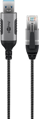 Cable De Adaptador Ethernet Goobay Usb-A 3.2 Gen1> Rj-45, Slim Black/Grey, 5 Metros 74397