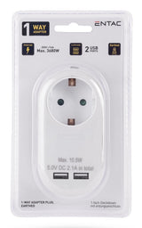 Entac Meckdosenadaptador + 2x Usb-A Blanco