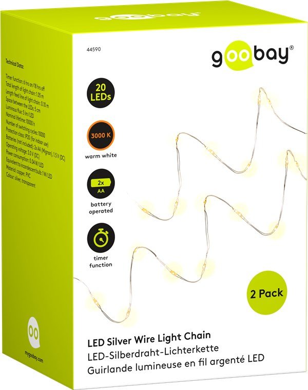 Cadenas De Luces De Alambre Plateado Con 20 Led X 2 , Incl. Temporizador
Decoración De Iluminación Atmosférica Para Uso Interior