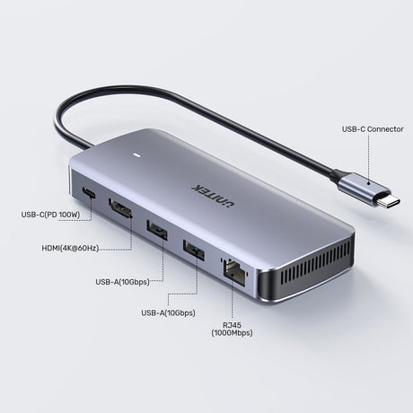 EAN 4894160051967 - UNITEK D1120A01 base para portátil y replicador de puertos Alámbrico USB 3.2 Gen 2 (3.1 Gen 2) Type-C Gri imagen 6