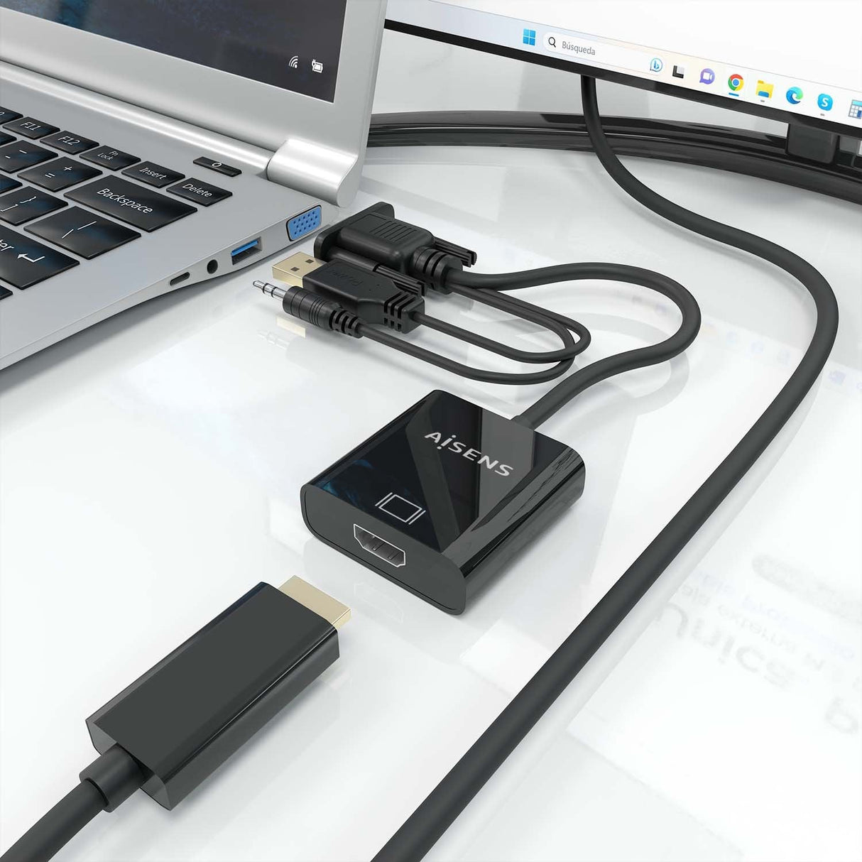EAN 8435739901595 - AISENS A115-0872 adaptador de cable de vídeo 0,2 m HDMI tipo A (Estándar) VGA (D-Sub) + 3.5mm + USB Type- imagen 5