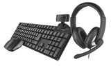 Pack 4 En 1 Trust Qoby Home Office Set Webcam Hd 720p Teclado Inalámbrico Ratón Inalámbrico Auriculares Con Micrófono