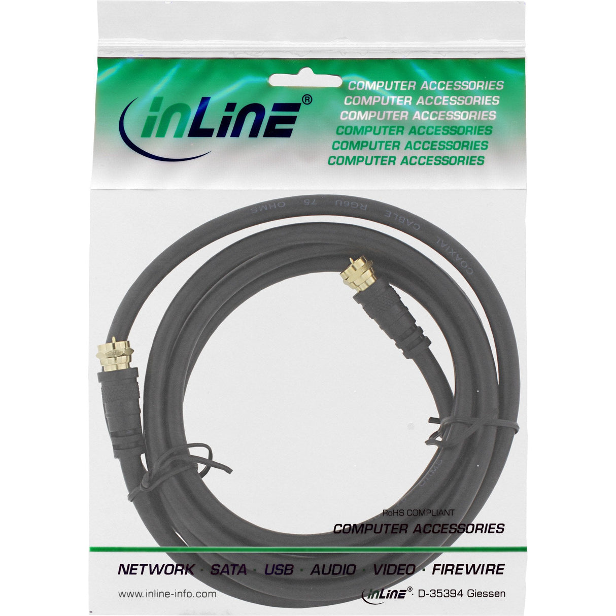 Cable Inline Sat Premium 2x Blindado 2x F-Plug >85db Negro 5m