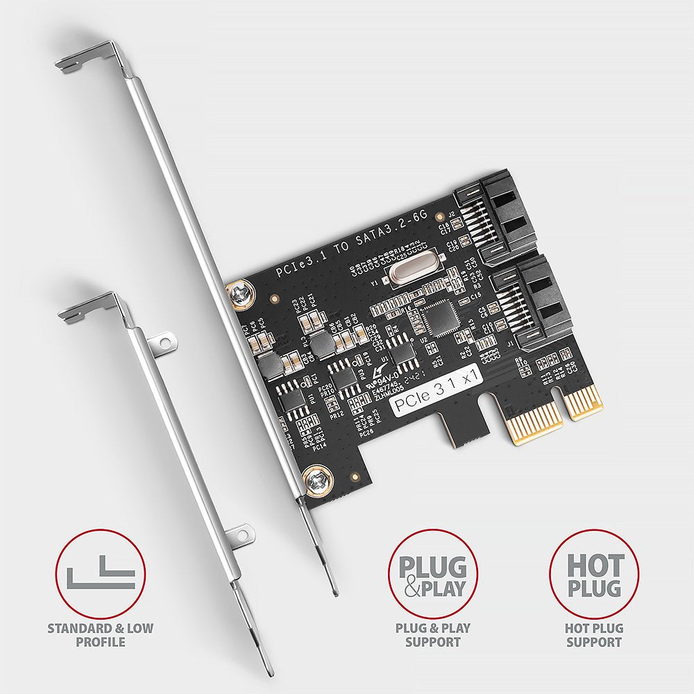 Axagon Pces-Sj2 Pcie Controller 2x Internal Sata 6g Port, Jmb582 + Lp