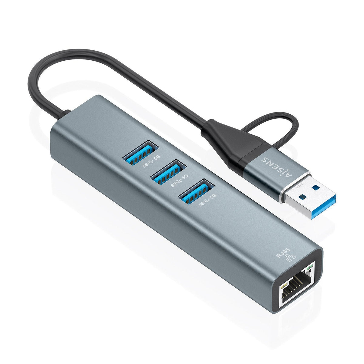 Hub Usb + Usb Tipo-C 3.2 Aisens A109-1033 3xusb 1xrj45 Gris