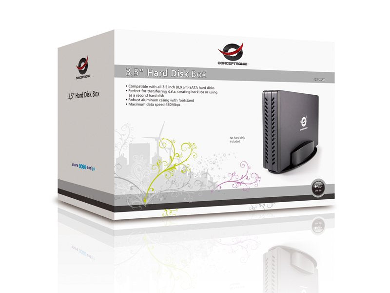 Conceptronic Caja Externa 3.5" , Sata, Aluminio, Usb2.0,  Max Transf 480mbps