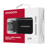 Axagon Acu-Qs24, Cargador De Red RãPido E Inteligente, 2x Puerto Usb Qc3.0 / Afc / Fcp + 5v-1.2a, 24w