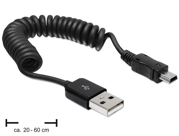 Delock Cable Usb  A -> Mini-Usb M/M 0.20m-0.60m En Espiral Negro