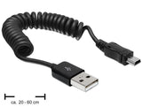 Delock Cable Usb  A -> Mini-Usb M/M 0.20m-0.60m En Espiral Negro