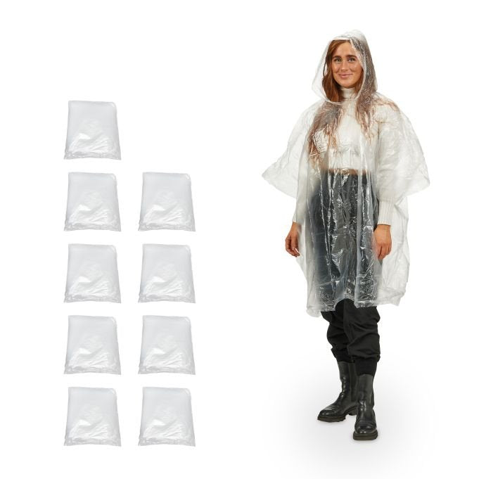 Relaxdays Unisex Einweg-Regenponcho Transparente Einheitsgrösse 10 Unidades