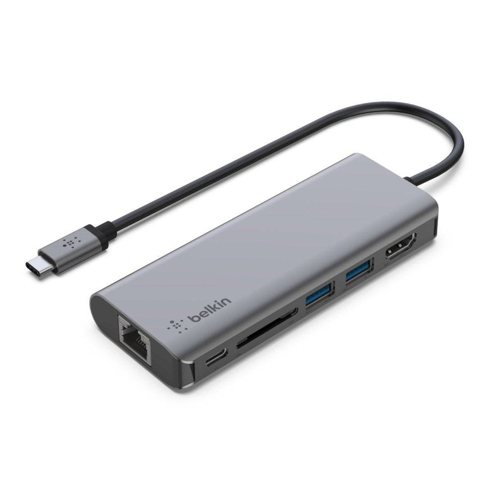 Adaptador Belkin Avc008btsgy  Multipuerto Usb-C A Ethernet, Usb-C, Usb-A, Hdmi, Sd  Color Gris