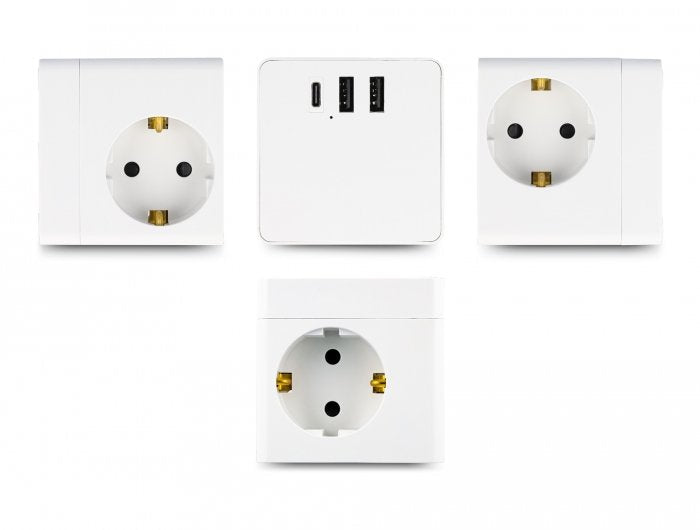 Delock Steckdosenwürfel Mit Verlängerungscable 3-Fach Mit Kindersicherung Und Usb Cargador, 1,5 M Cable, Weiss