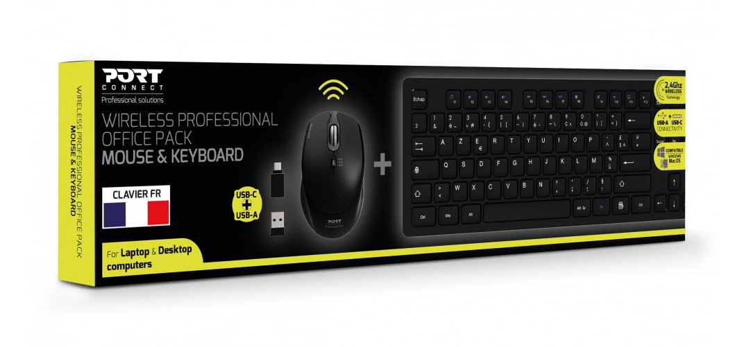 Port Designs Mouse And Keyboard 2in1 Robust And Long-Lasting Keyboard Ergonomic And Ambidextrous Mouse Wireless 2.4ghz Usb-A/Usb-C