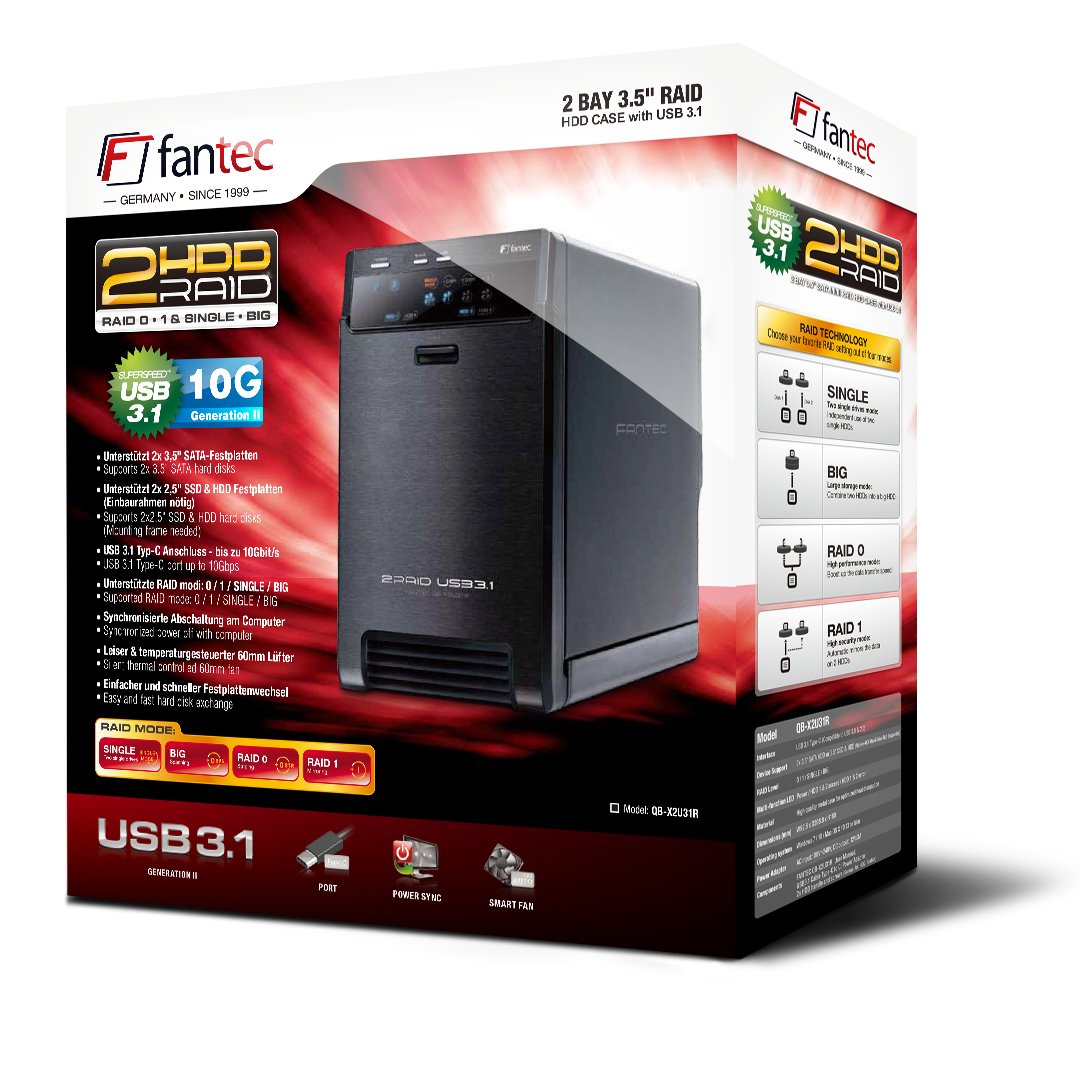 Fantec  Qb-X2u31r Black 2 X 3,5 Sata Raid Hdd Usb 3.1