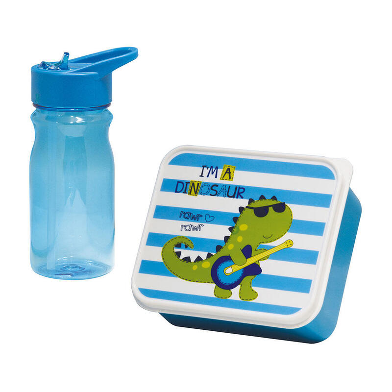 3caja Infantil Para Merienda Con Cantimplora Dino 0,85l/0,5l Mondex