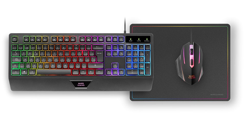 Pack Gaming Mars Gaming Mcp124 Teclado H-Mech + Ratón Óptico + Alfombrilla Negro