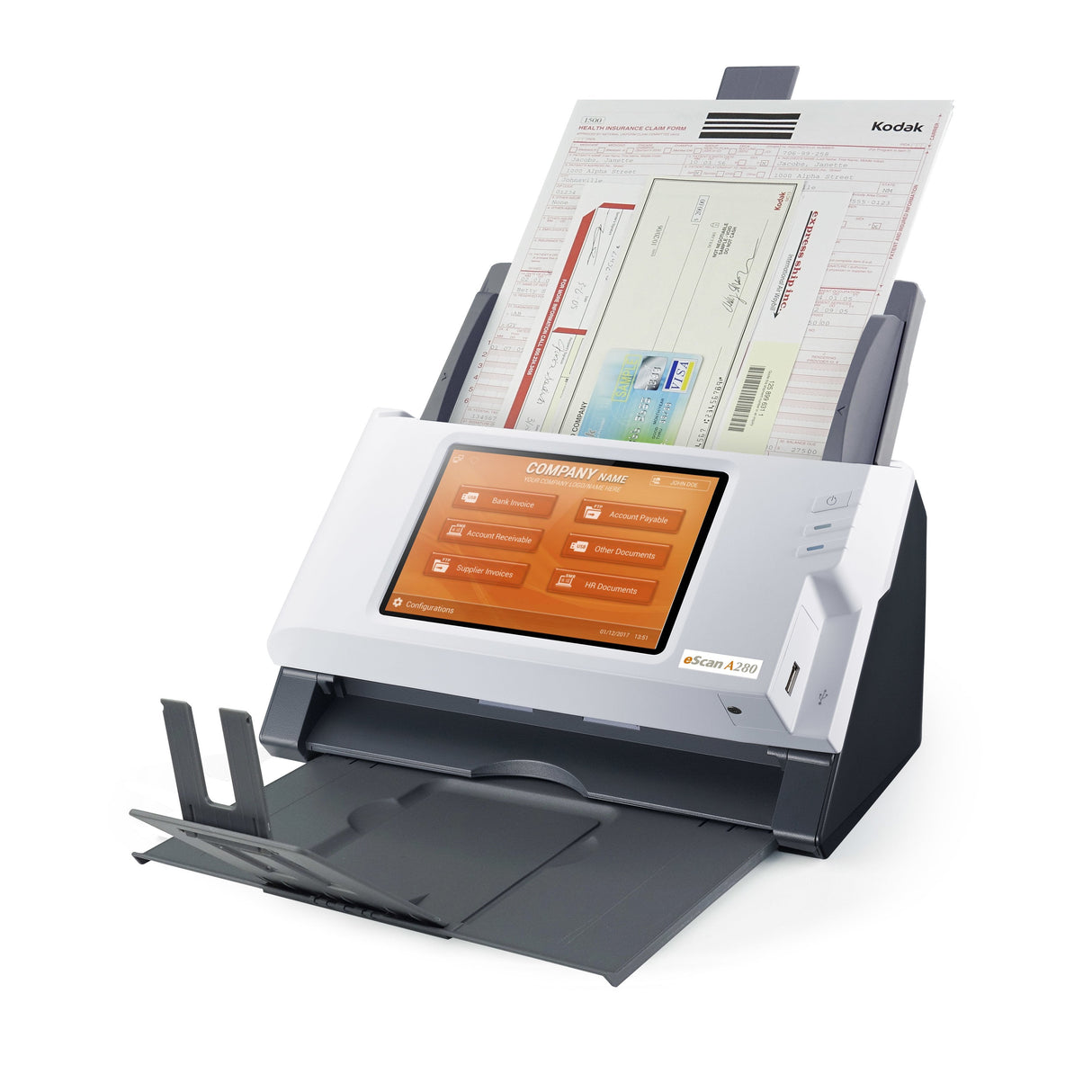 Plustek Escan A280 Enterprise 600 X 600 Dpi Escáner Con Alimentador Automático De Documentos (Adf) Negro, Blanco A4