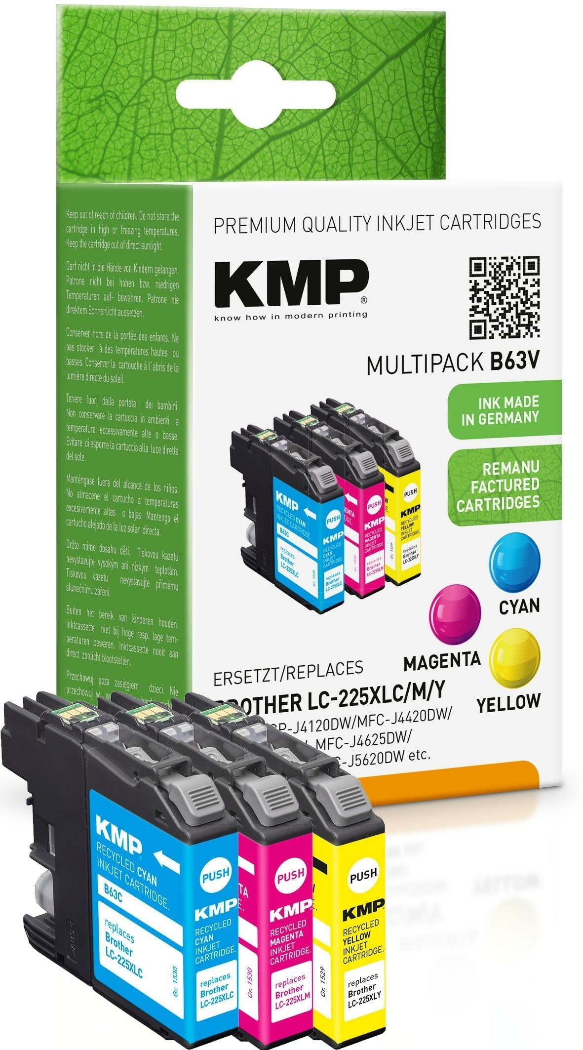 Kmp Patrone Brother Lc225xl C/M/Y Multip. 3x1200s. B63v