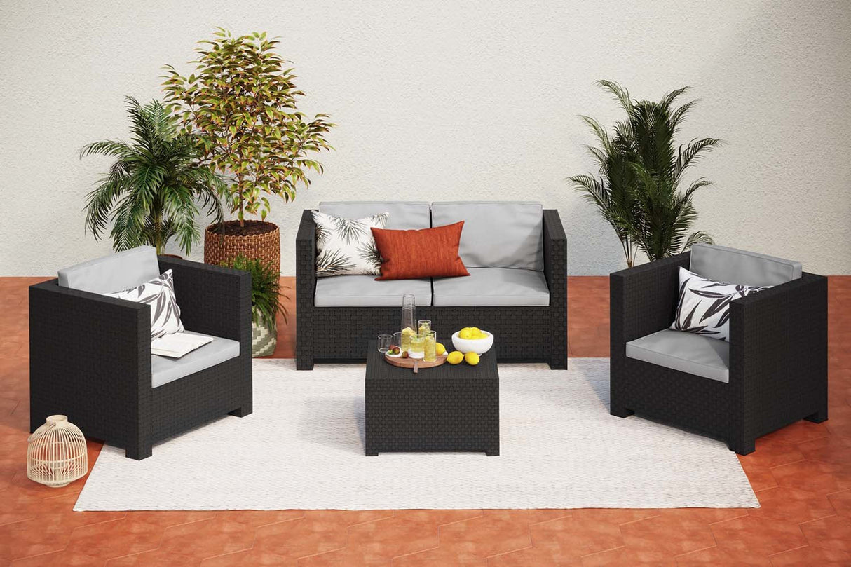 Conjunto De Jardin/Terraza De 2 Sillones+1 Sofa+1 Mesa. Diva Tropea Grafit Sp Berner