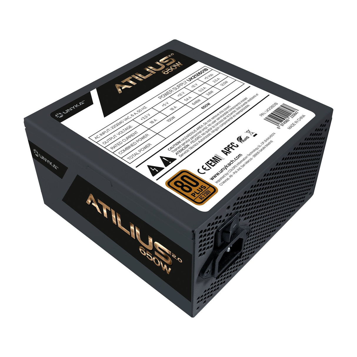 Unykach Atilius 2.0 Black 650w 80 Plus Bronze Fuente De Alimentacion 650w Atx 2.3 - Apfc - Ventilador 120mm