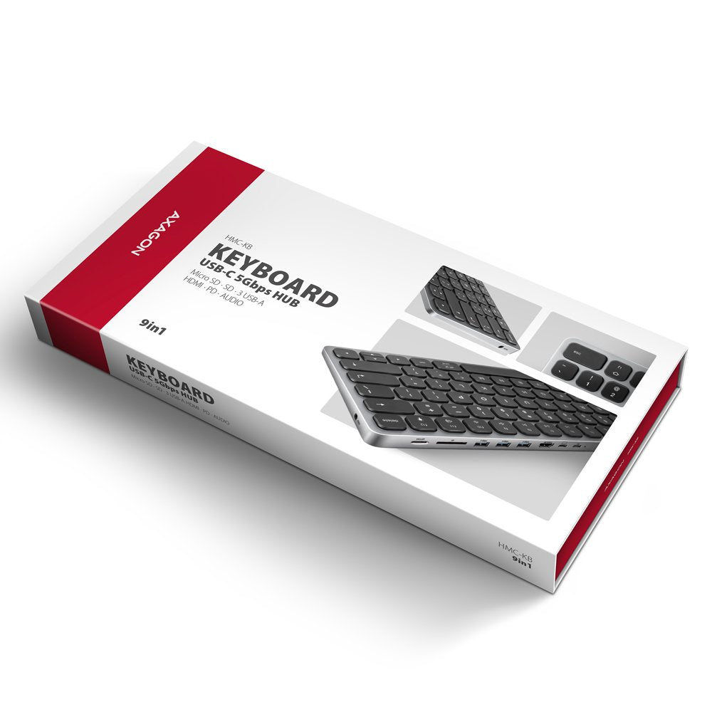 Teclado Ingles Axagon Hmc-Kb-Us Usb-C 5gbps Con Hub, Microsd/Sd, 3x Usb-A, Hdmi 4k/60hz, Pd 100w, Audio, Ee.Uu.