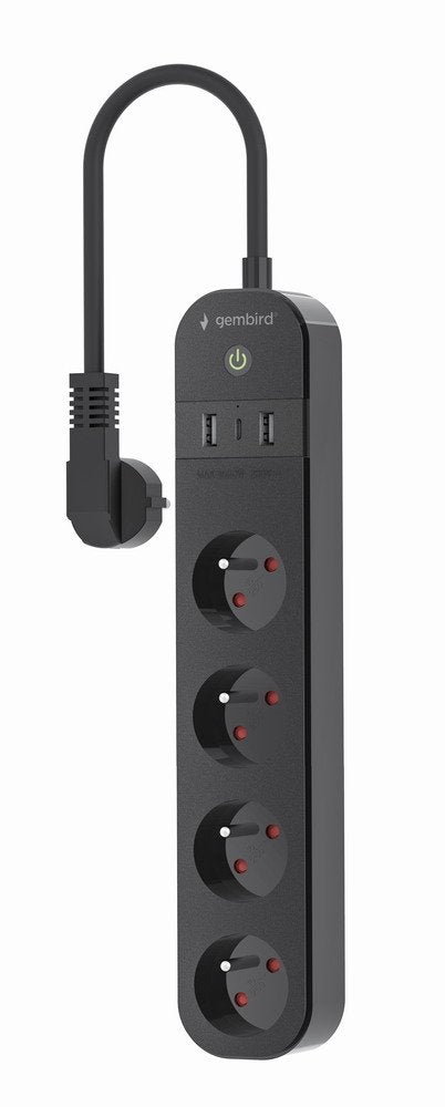 EAN 8716309128490 - Gembird TSL-PS-F4U-01 regleta inteligente 4 salidas AC Tipo F 1,5 m 3 3680 W Negro imagen 2