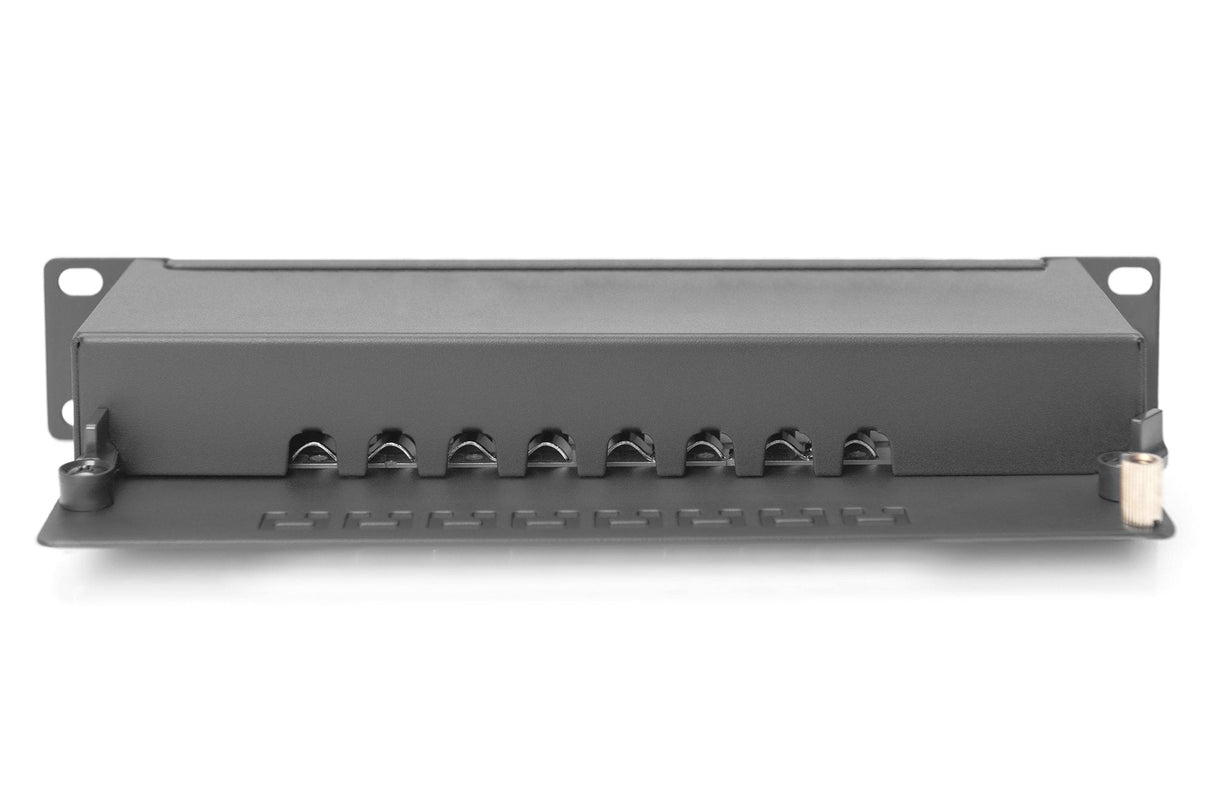 Cat 6a Patch Panel, Shielded,8-Port 1u, 10" Rack Mount, Black Ral 9005