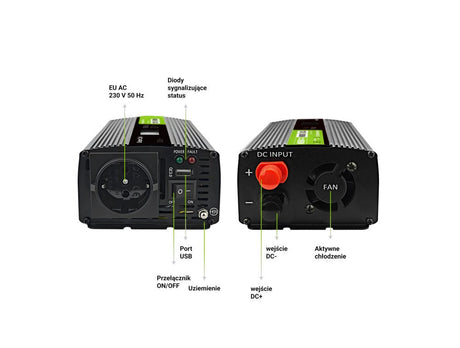 EAN 5904326374553 - Green Cell Przetwornica napicia PowerInverter LCD 12 V 500W/1000W Przetwornica samochodowa z wywietlaczem imagen 5