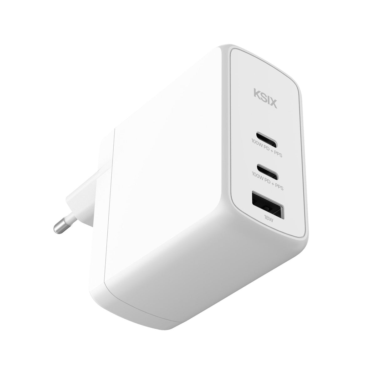 Cargador De Pared Ksix  Bcd100ganaccb - 100w Gan Pps · 2xusb Tipo C · Usb · Blanco